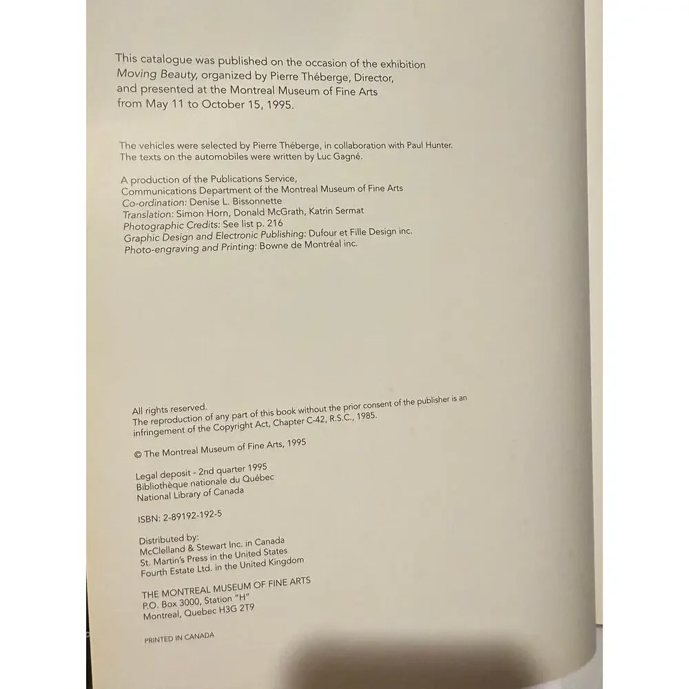 Moving Beauty The Montreal Museum of Art Book - 1995 - Hardcover